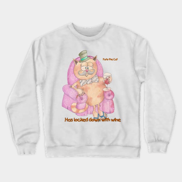 Furlo the Cat sat in a chair on the wine this lockdown Crewneck Sweatshirt by Northern Ray